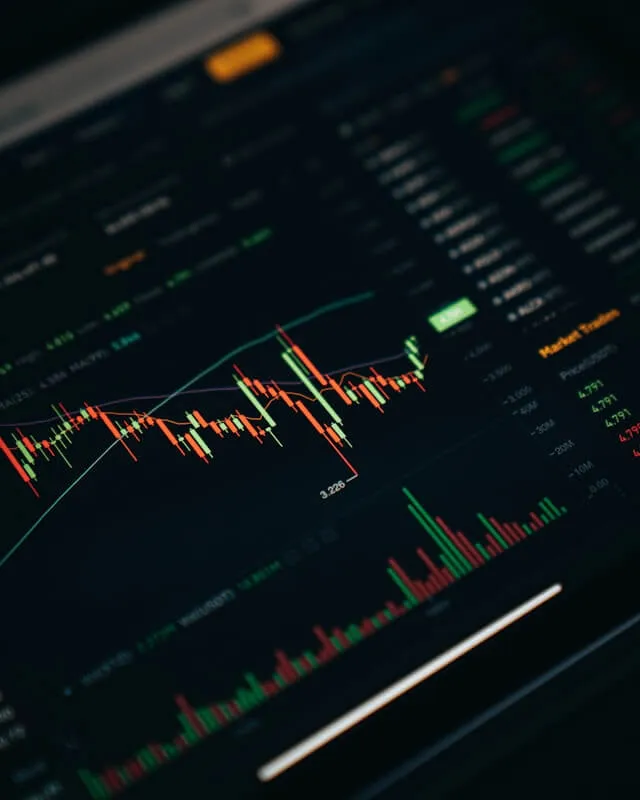 Stock market data on a screen